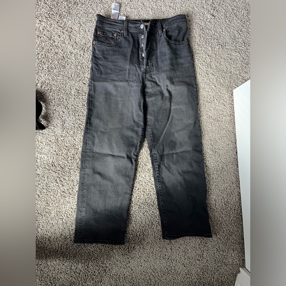 Levi’s ribcage jeans, stonewash black with button up